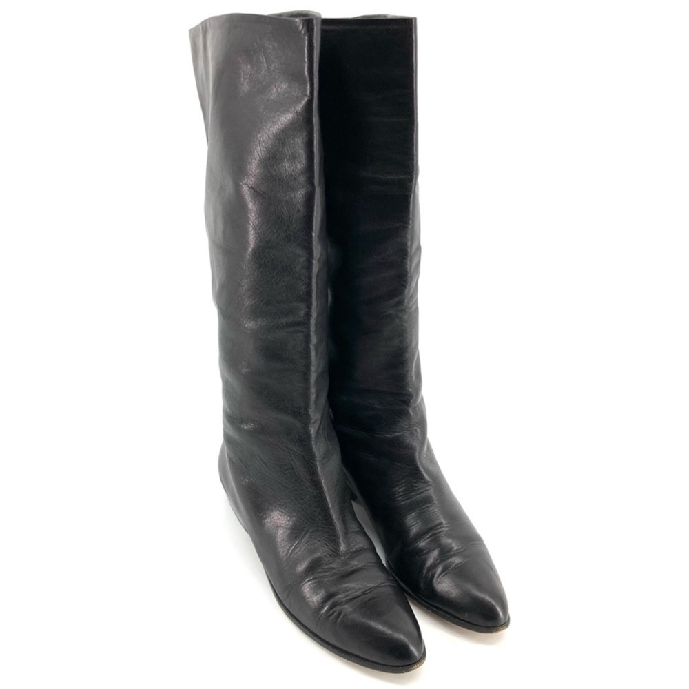 Chantal Vintage Black Italian Leather Tall Boots